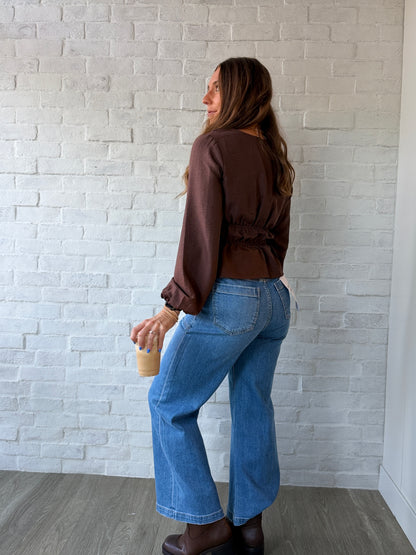 Chocloate V Neck Blouse