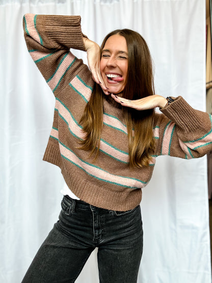 Pink + Brown Turtle Neck Sweater