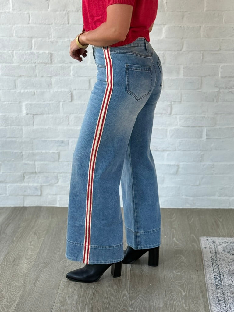 Denim Red Side Stripe Denim Pants