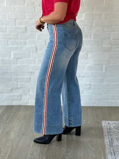 Denim Red Side Stripe Denim Pants