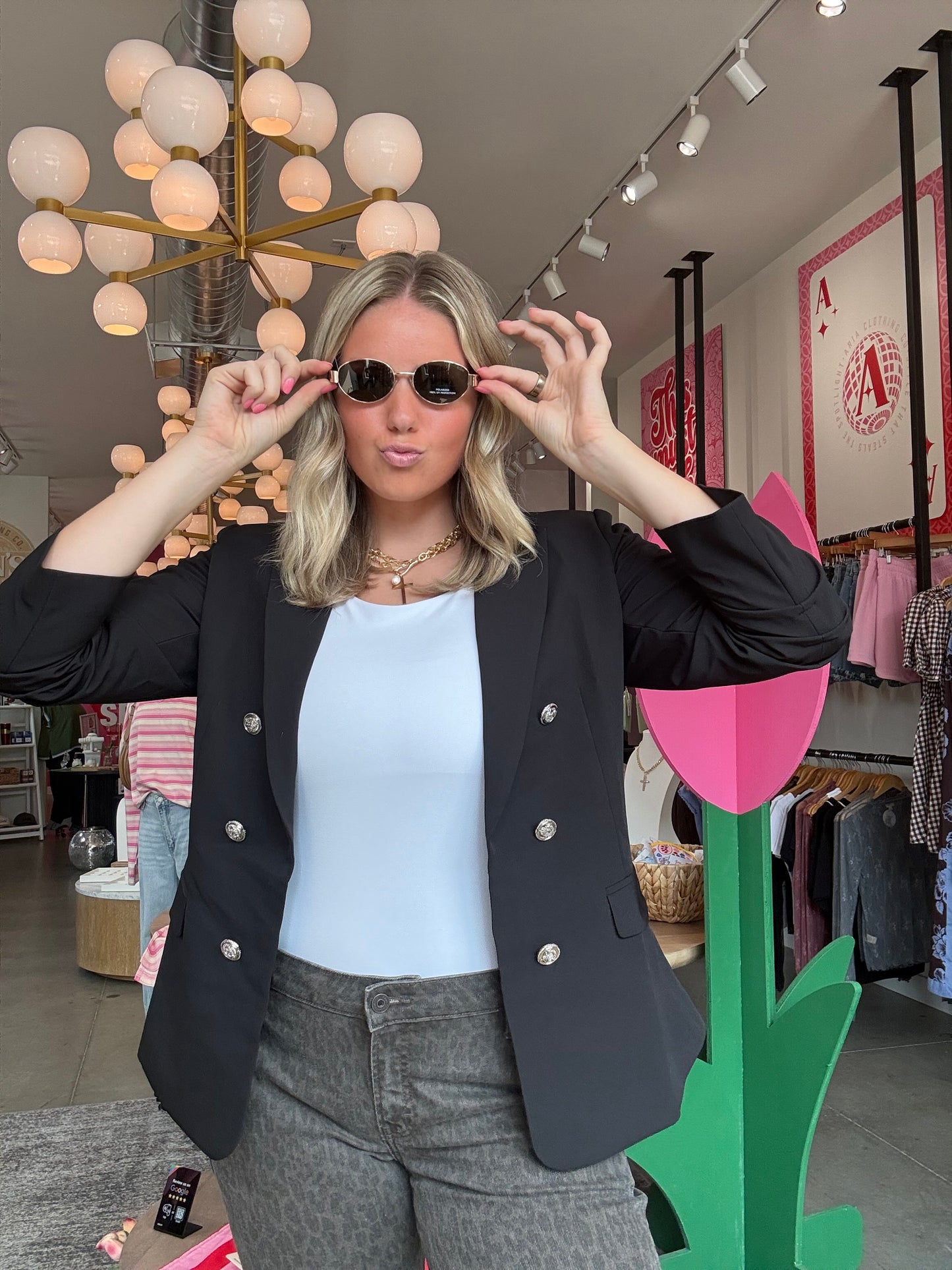 Black Ruched Sleeve Blazer