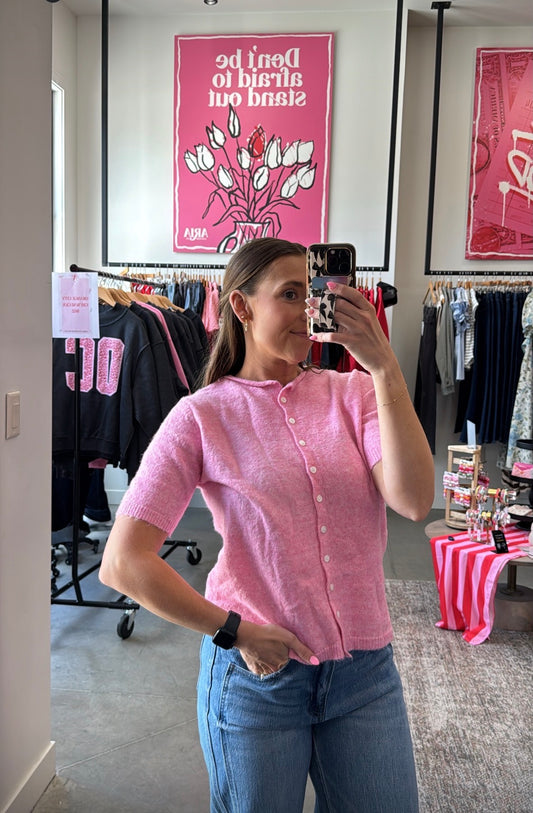 Pink Button SS Sweater