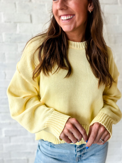 Yellow Pleated Sleeve Sweater
