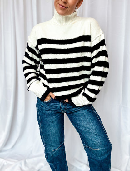 Black + White Mock Neck Sweater