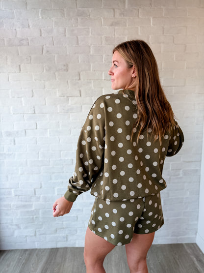 Olive Polka Dot Mock + Shorts Set