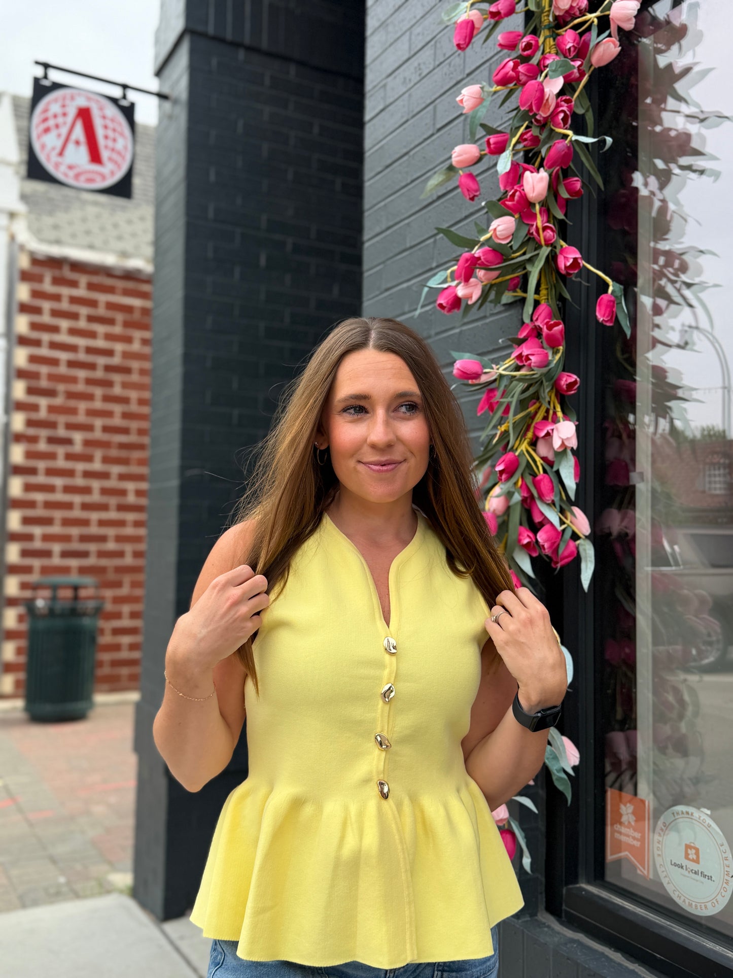 Yellow Peplum Tank Blouse