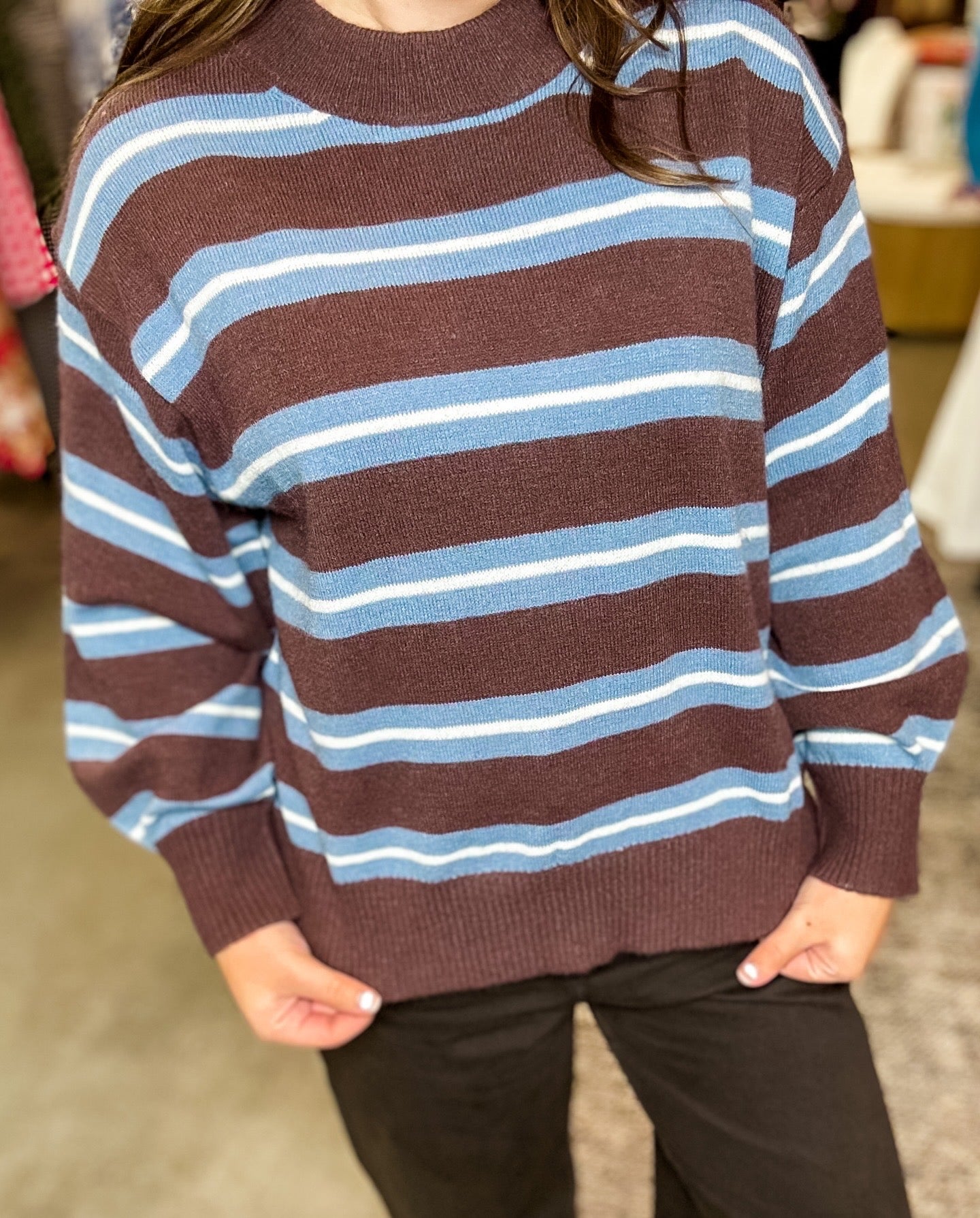 Brown Multi Stripe Crewneck