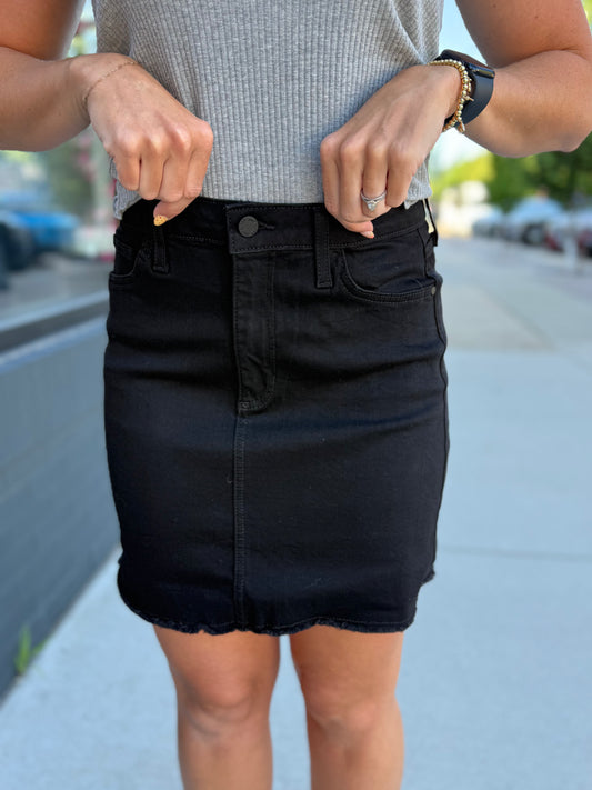 Black Denim Frayed Skirt