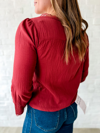 Brick Scoop Neck Lace Blouse