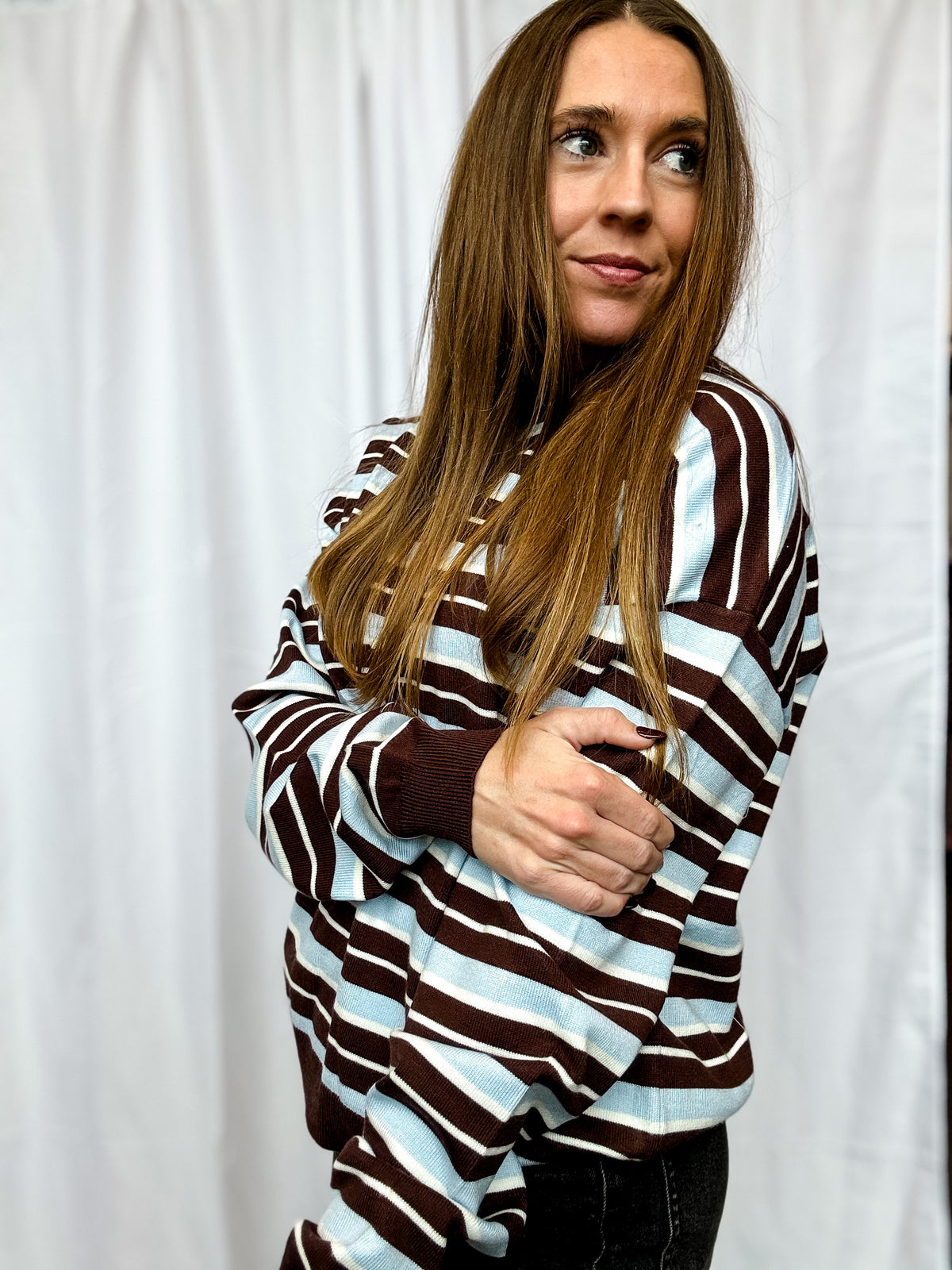 Light Blue + Brown Crewneck Pullover