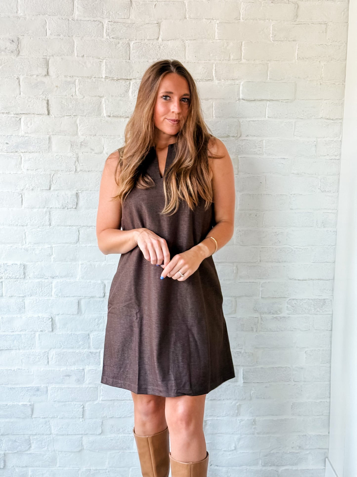Brown Woven Sleeveless Mini Dress