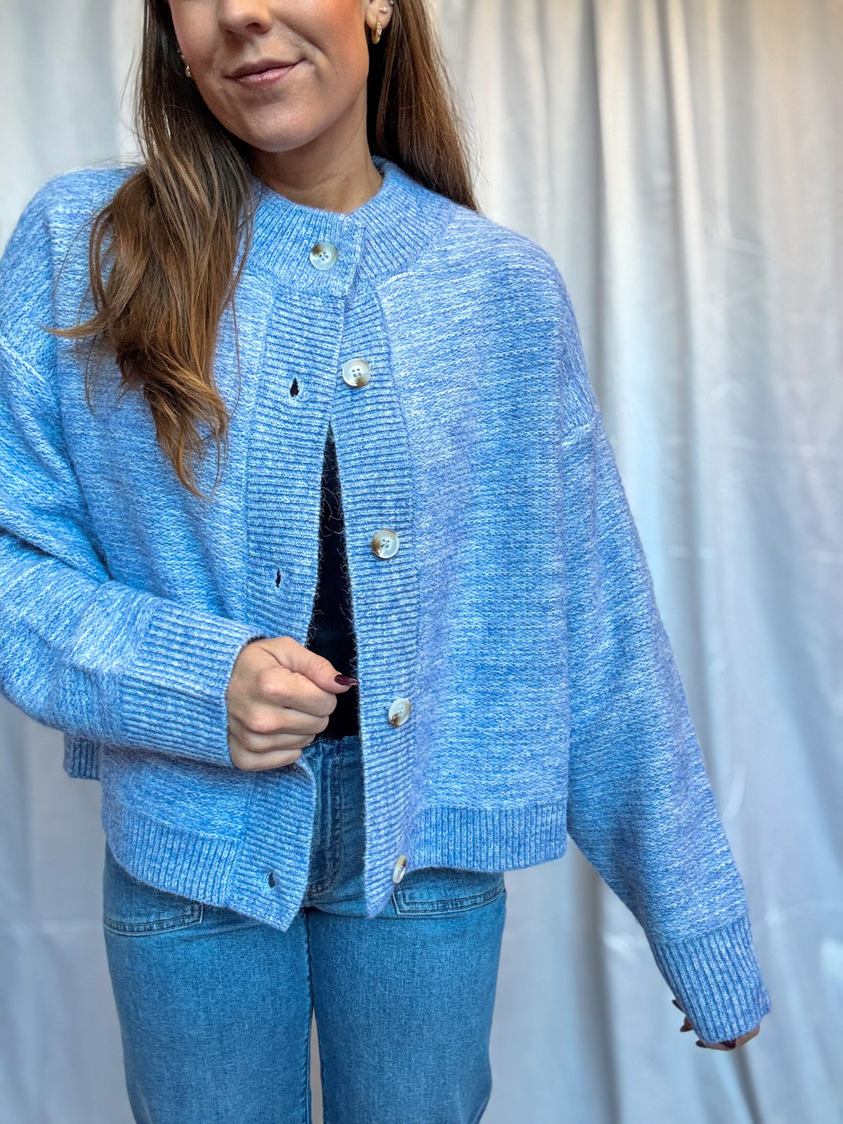 Marbled Blue Button Cardigan Sweater