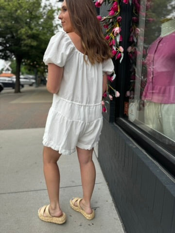 White Elastic Waist Romper