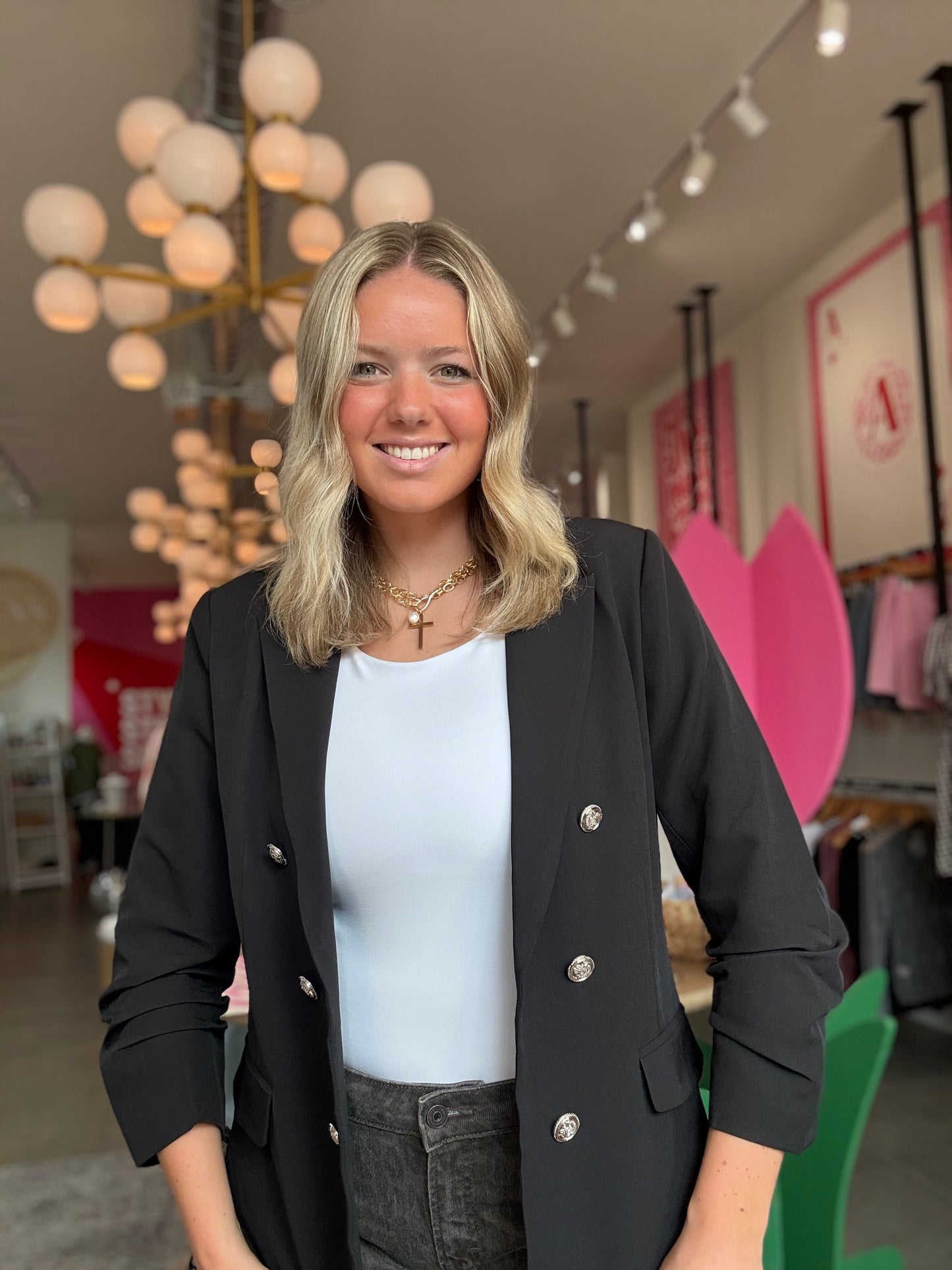 Black Ruched Sleeve Blazer