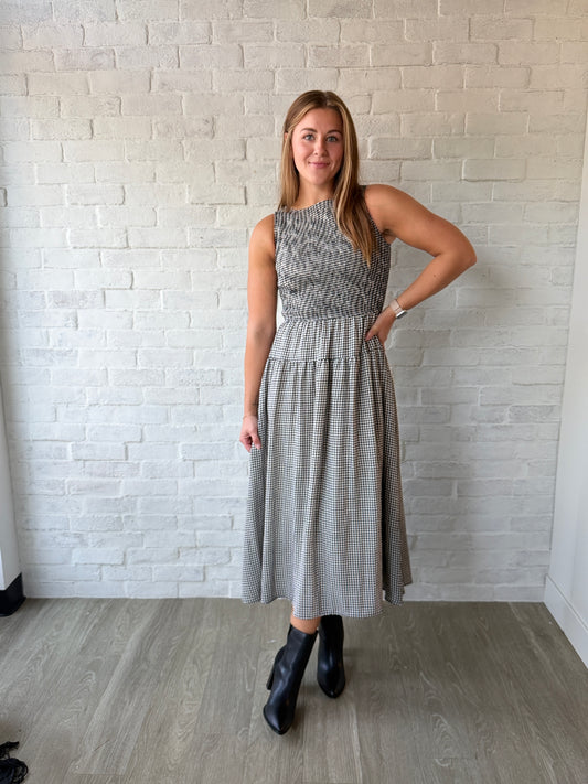 Smocked Tiered Gingham Midi Dress