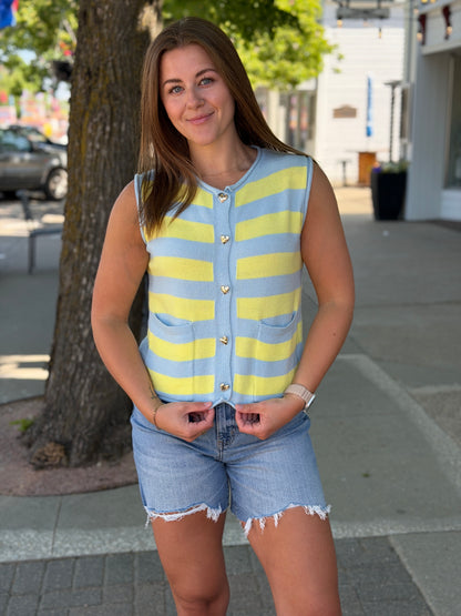 Light Blue + Yellow Stripe Button Vest
