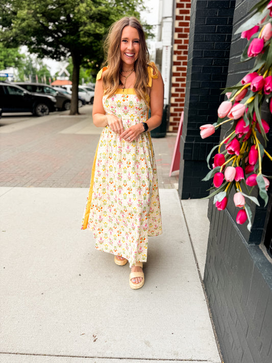 Gold Floral Midi Dress