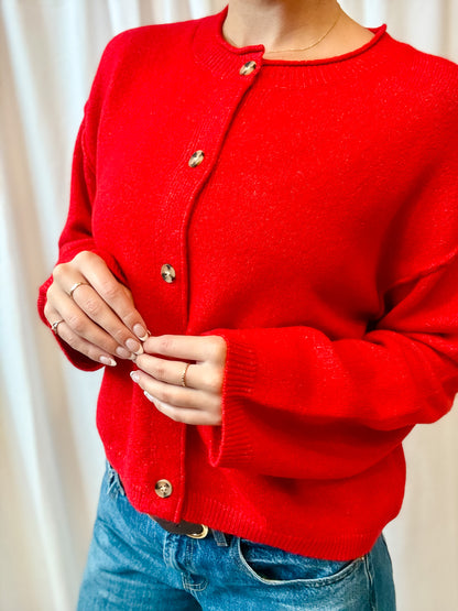 Red Button Cardigan Sweater
