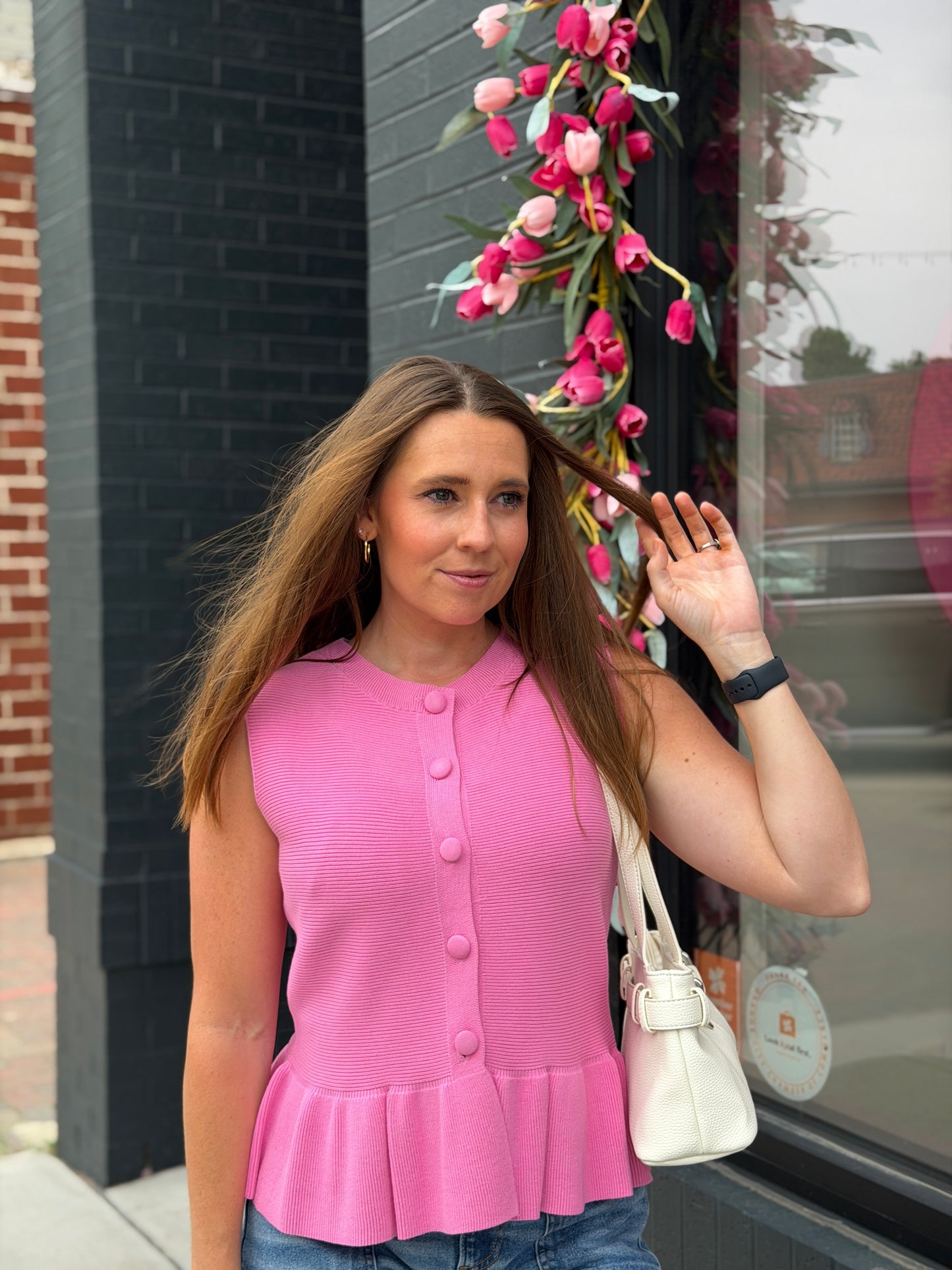 Pink Button Peplum top