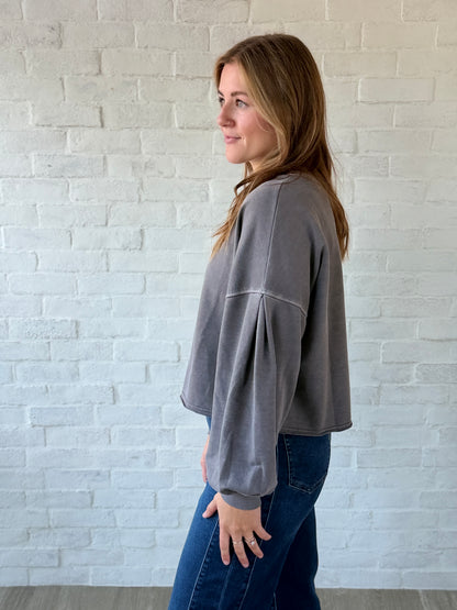 Charcoal Boxy Knit Cropped Pullover