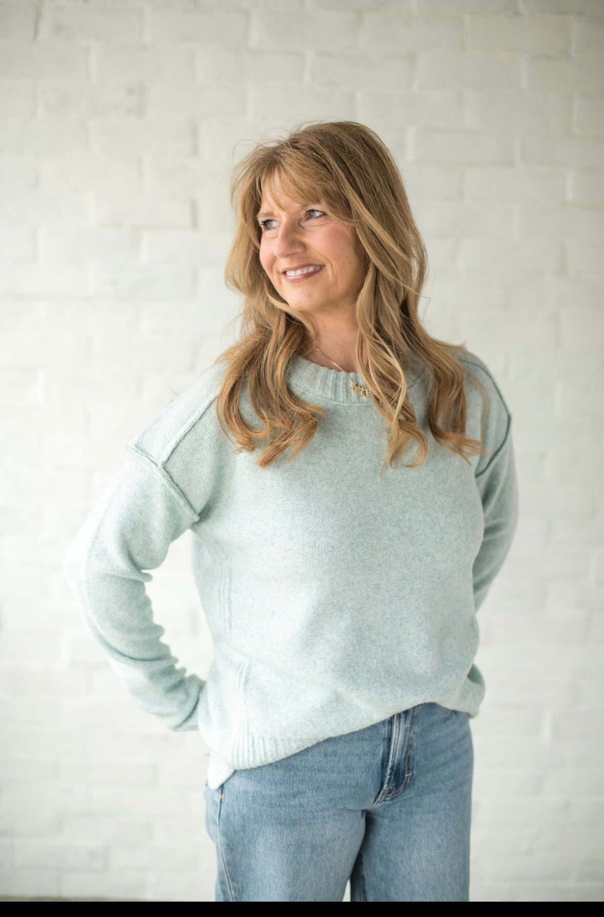 Mint Ribbed Crewneck Sweater