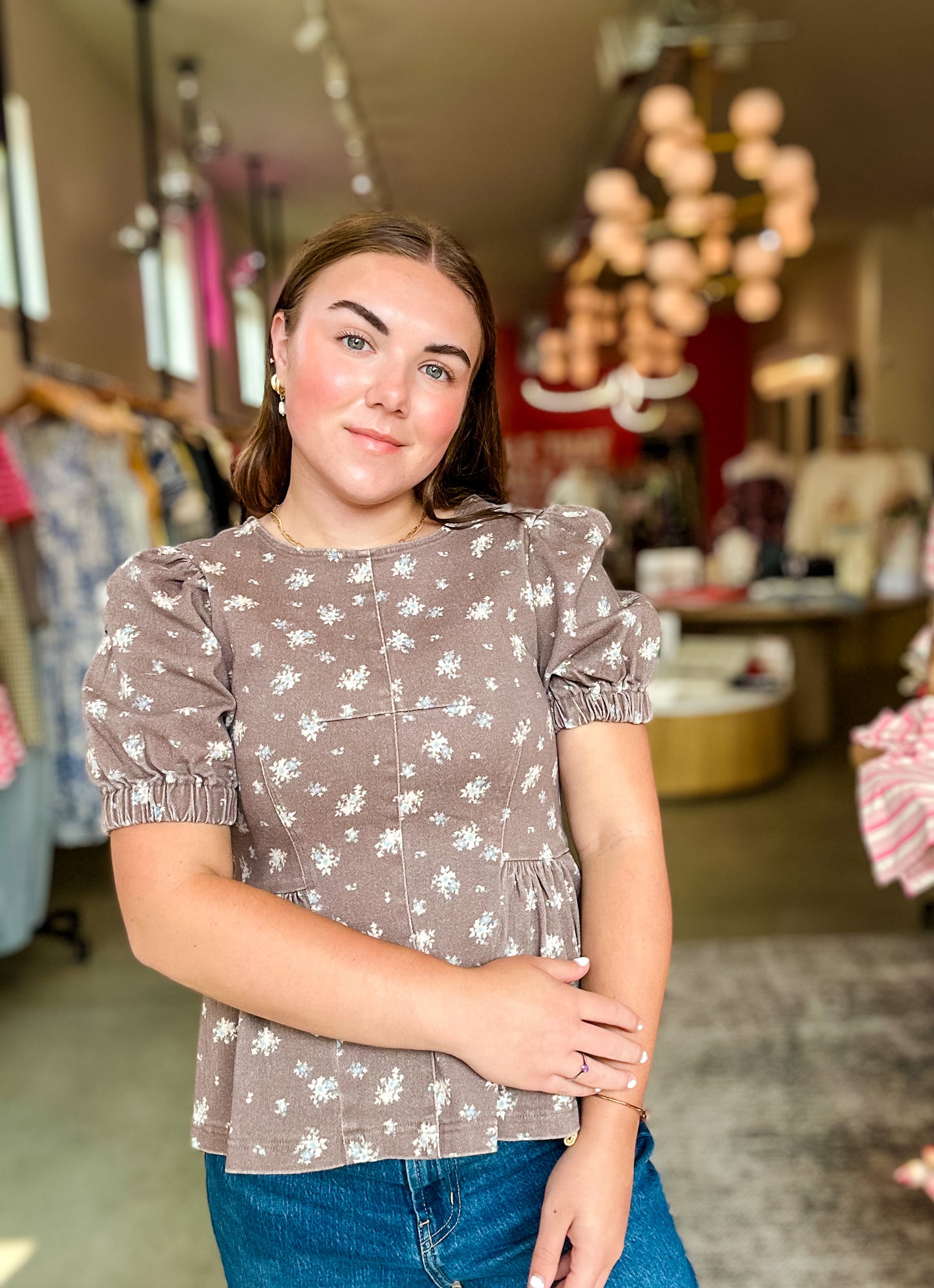 Brown Floral Peplum Blouse