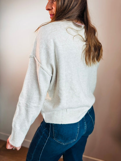 Cream Sweater Ribbed Hem