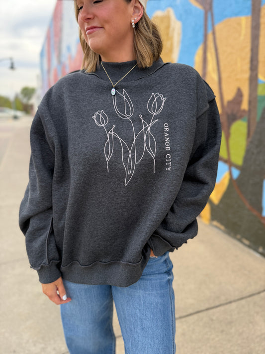 Tulips Embroidered Mock Neck