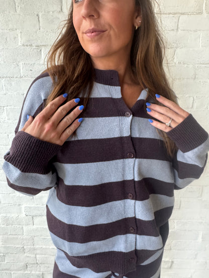 Brown + Blue Stripe Cardigan