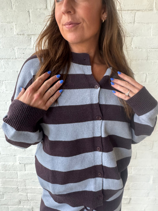 Brown + Blue Stripe Cardigan