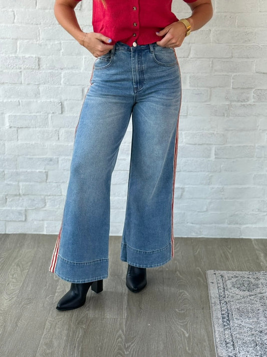 Denim Red Side Stripe Denim Pants