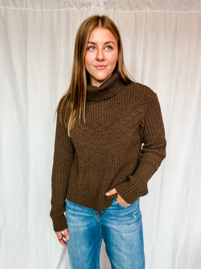 Brown Knit Turtle Neck Sweater