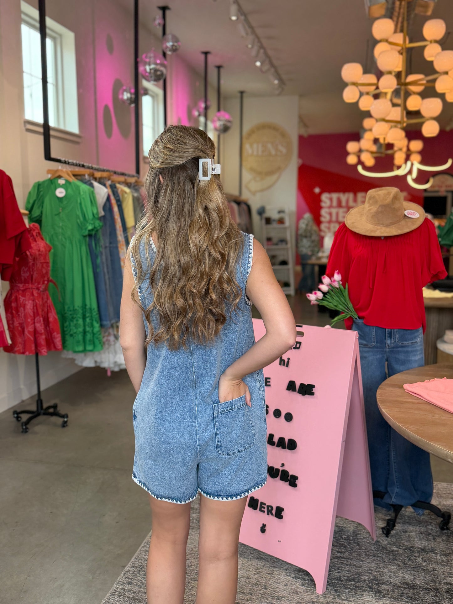 Denim + White Stitch Romper
