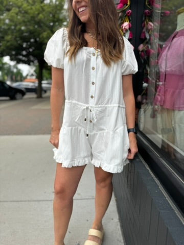 White Elastic Waist Romper