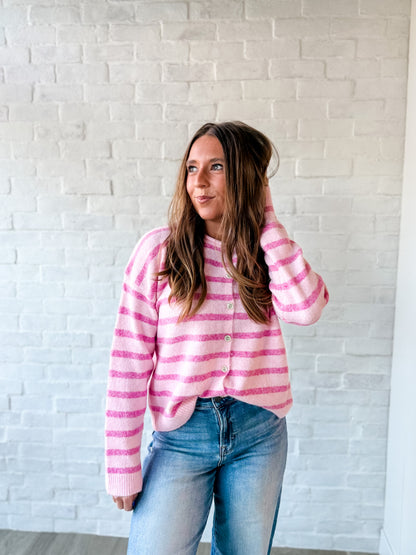 Pink + Fuchsia Stripe Button Sweater