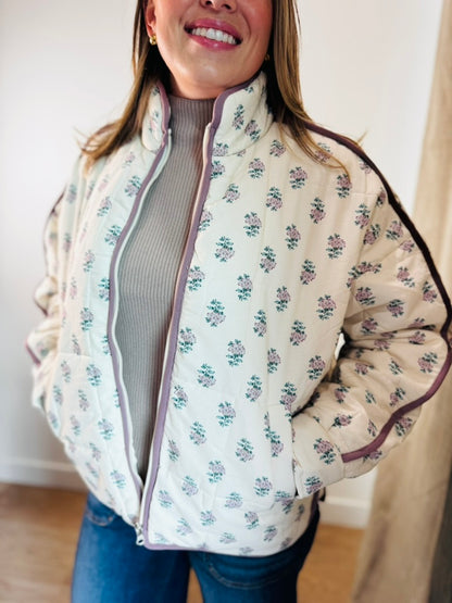 Ecru Floral Quilted Jacket