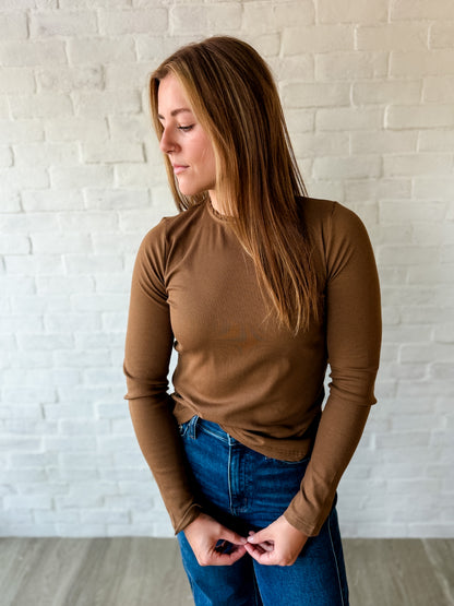 Espresso Scallop Neck Knit LS Top