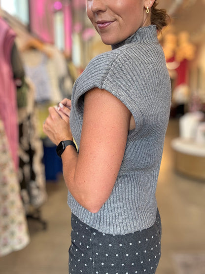 Gray Mock Neck SS Sweater