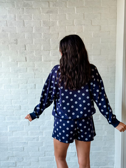 Navy Polka Dot Mock + Shorts Set