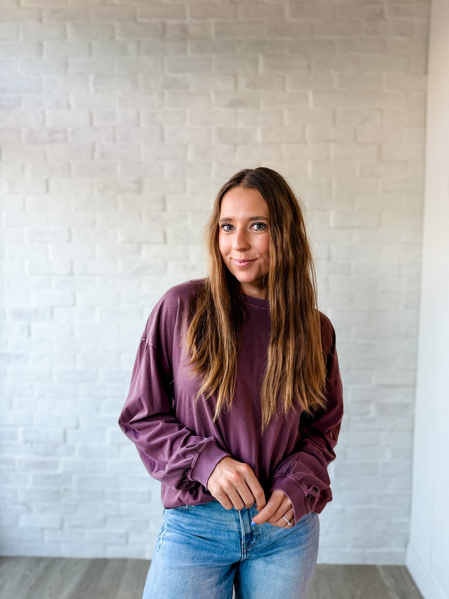 Maroon Washed Sleeve Crewneck