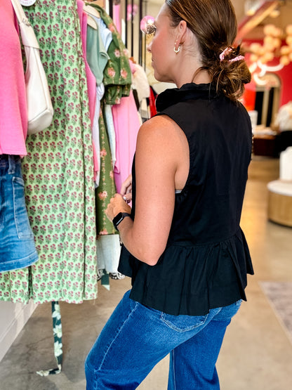 Black Ruffle Peplum Tank Blouse