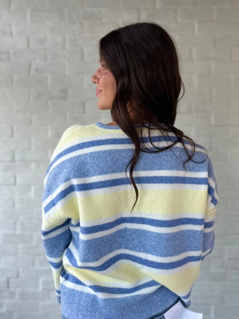 Blue + Yellow Coastal Button Sweater