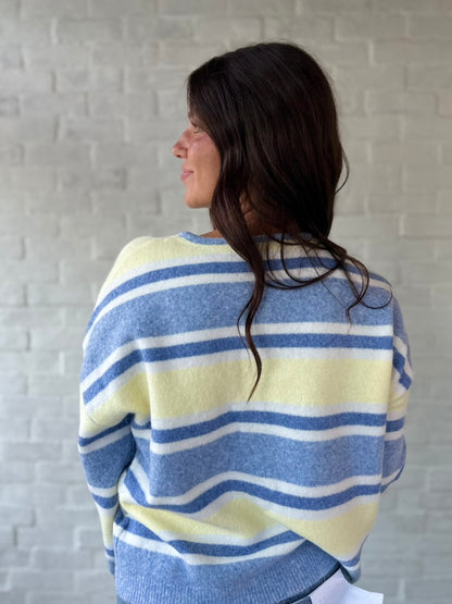 Blue + Yellow Coastal Button Sweater