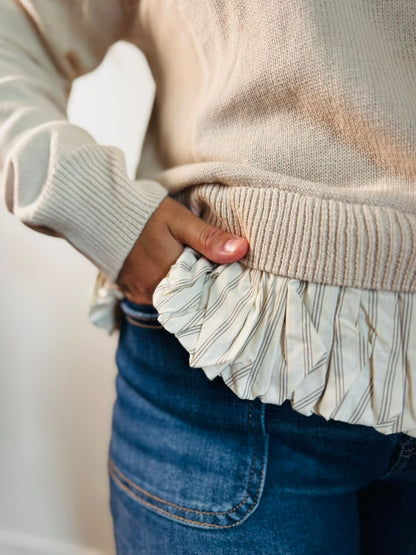Almond Blouse Hem Button Sweater