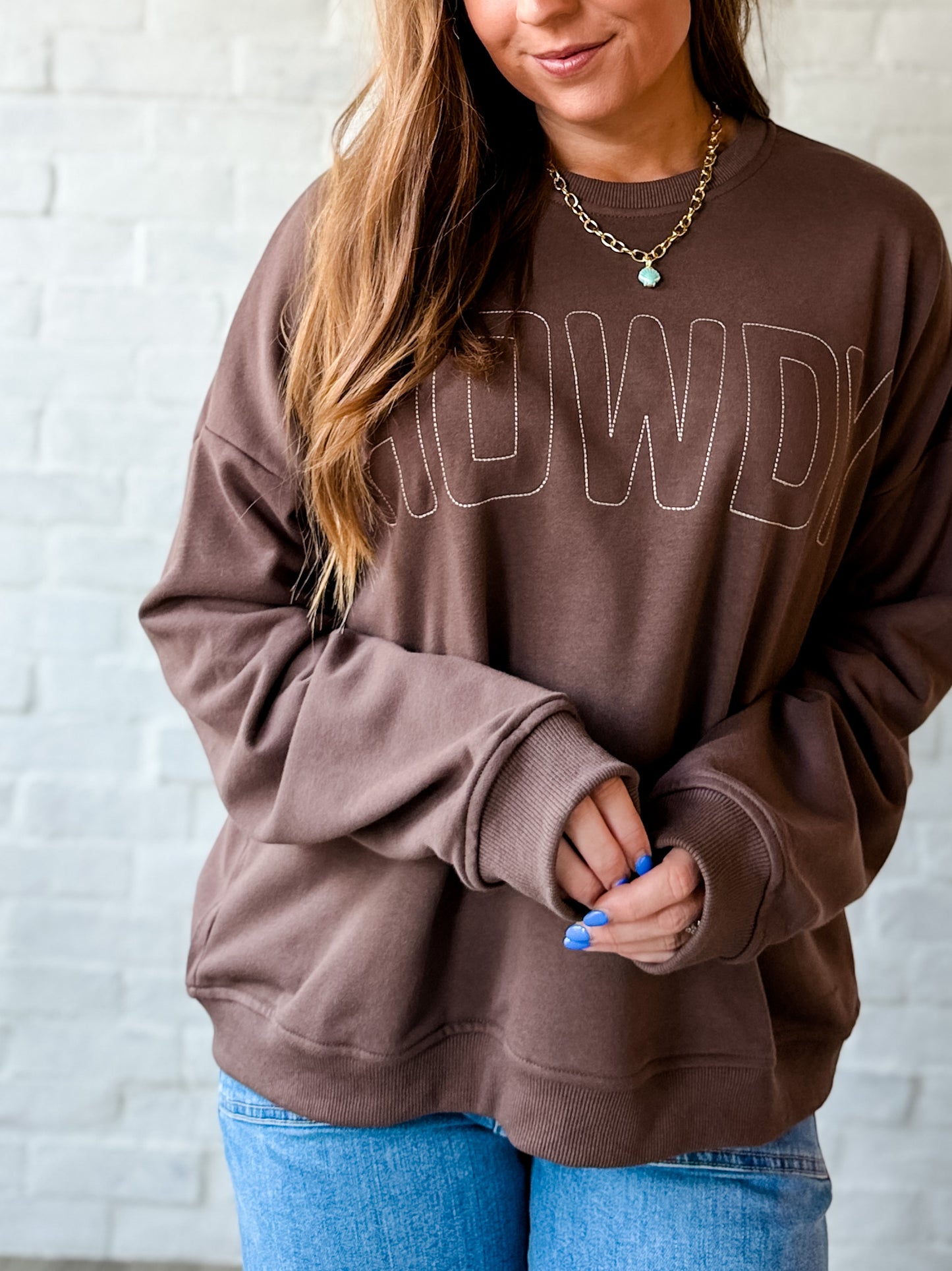Brown Howdy Stitched Crewneck