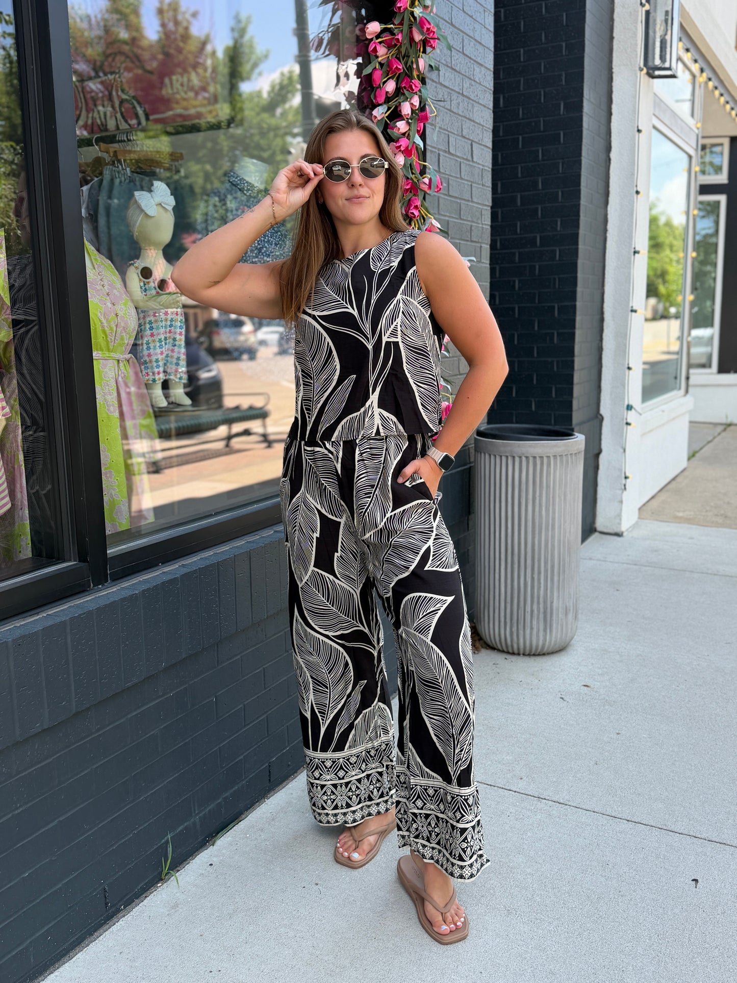 Black Palm Printed Pant Set