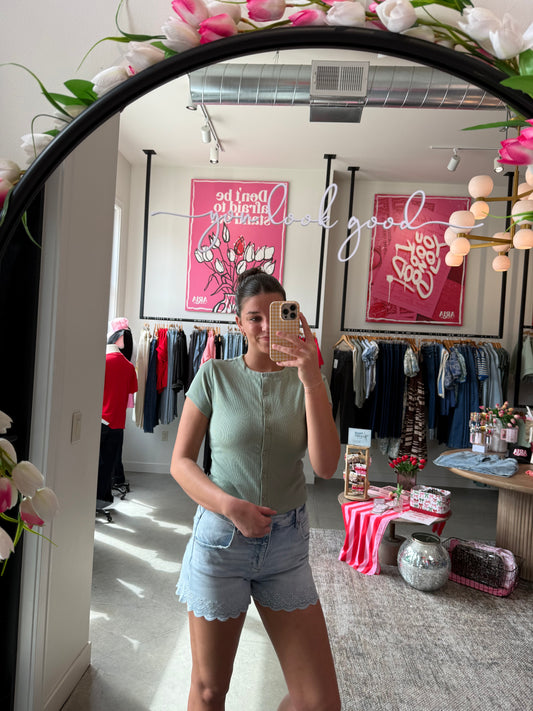 Sage Green Button SS Top