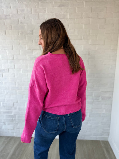 Hot Pink Button Cardigan Sweater