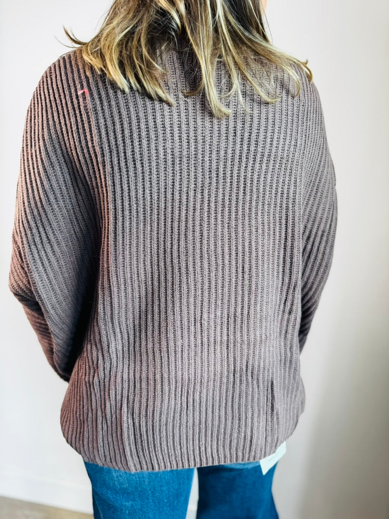 Dark Brown Oversized Mock Neck Sweater