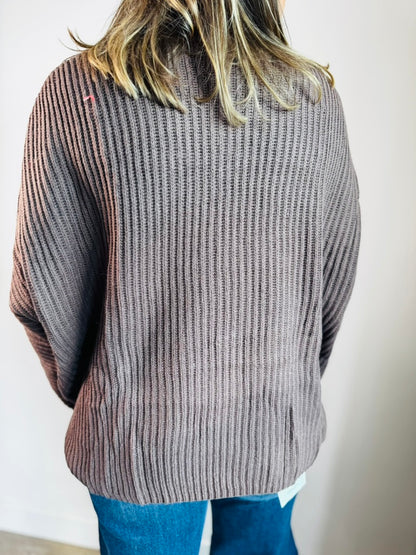 Dark Brown Oversized Mock Neck Sweater